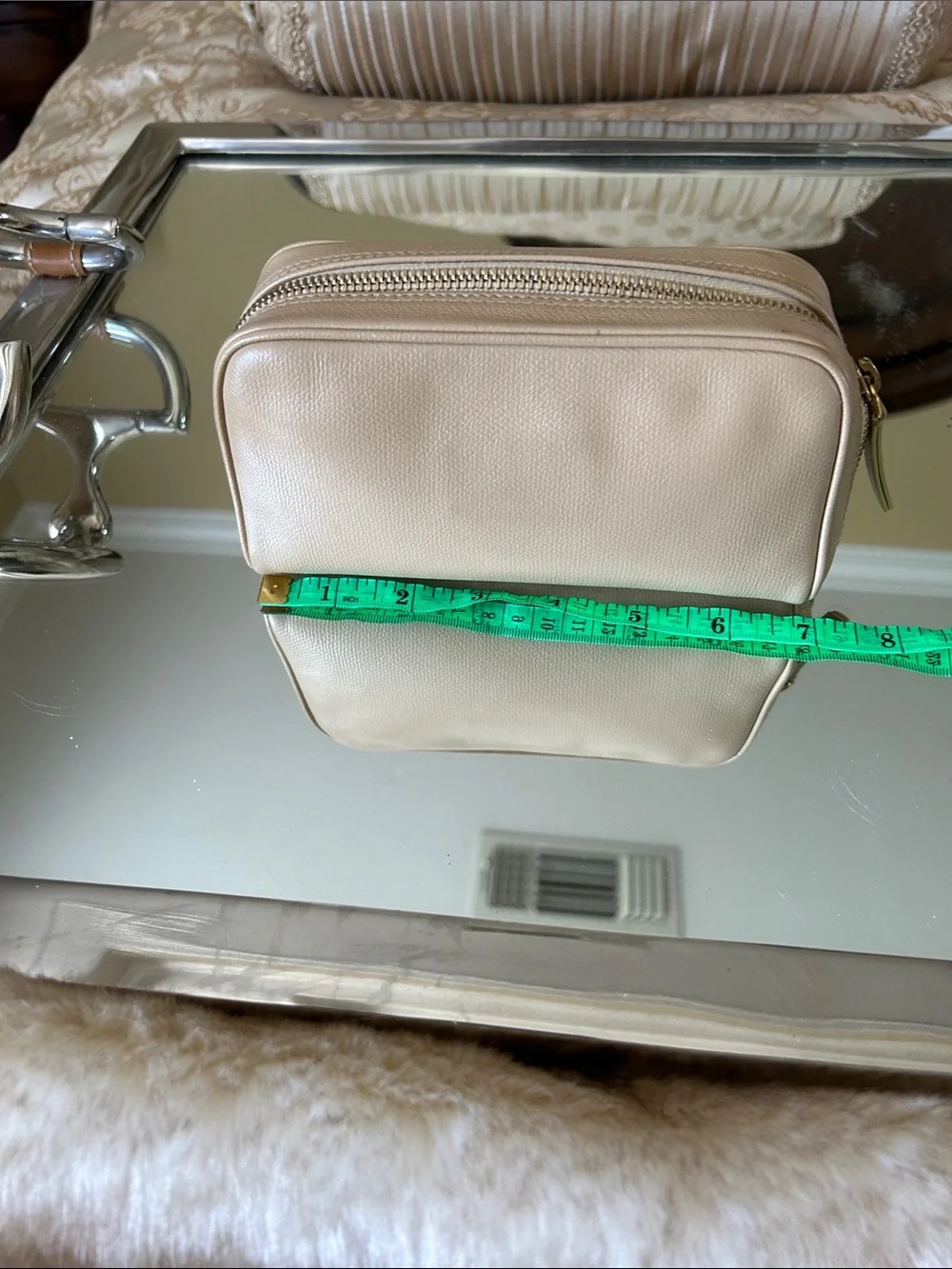 CHANEL Beige Pebbled Leather Cosmetic Case with CC Medallion -Great Condition